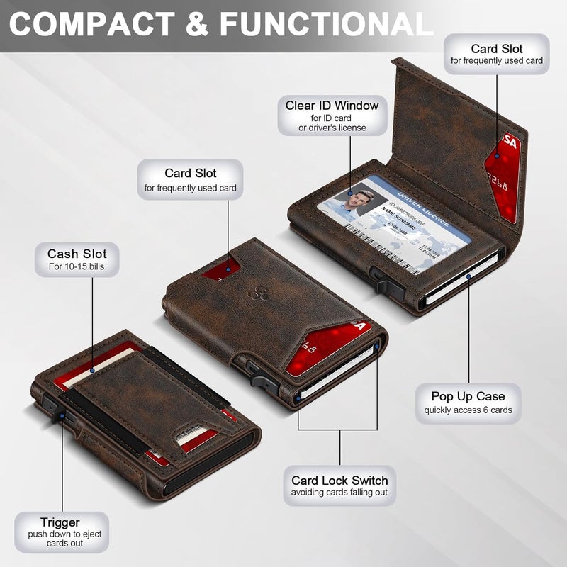 SEMORID Wallet for Men Wallet with Slim Pop Up Card Holder 9-13 Cards, Bifold Minimalist Smart Wallet RFID Blocking Credit Card Holder with ID Window & Stretchable Cash Slot Compact Metal Aluminum Card Case - Image 5